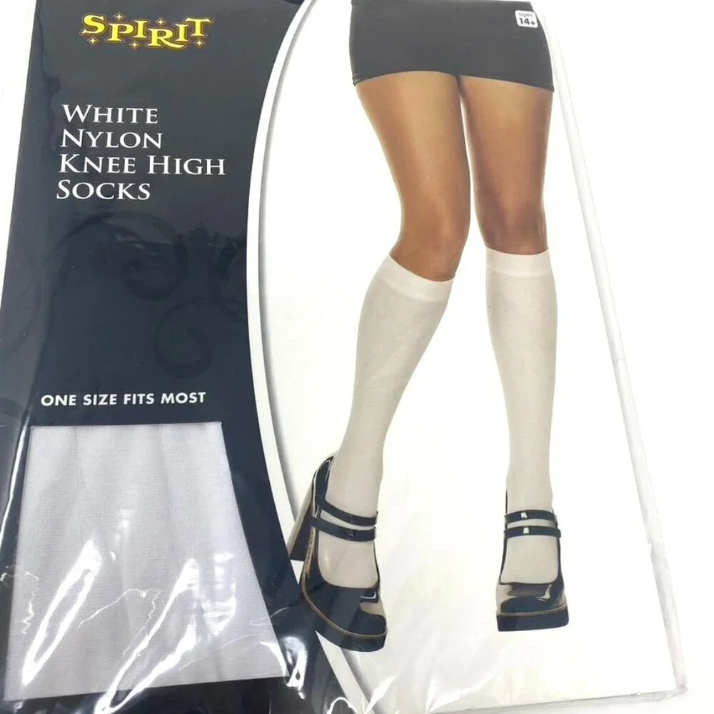 Spirit Halloween White Nylon Knee High Socks Schoolgirl Costume Mary Janes